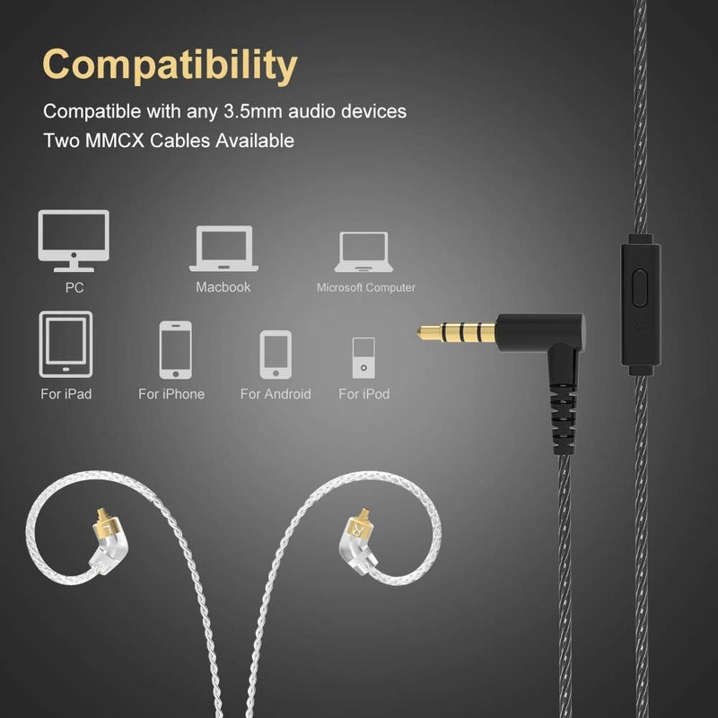 BASN Metalen in-Ear Monitors Headphones,Musicians Noise Isolating 4 Drivers IEMs with Deep Bass, Two Detachable MMCX Cables with Case for Singers,Drummers,Bassists(Gray) - Image 5